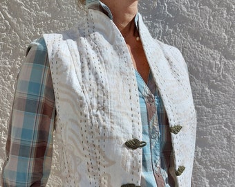 waistcoat in cotton, white-beige pattern