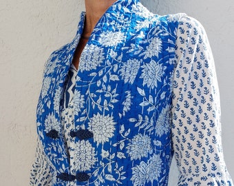 waistcoat in cotton, navy blue pattern