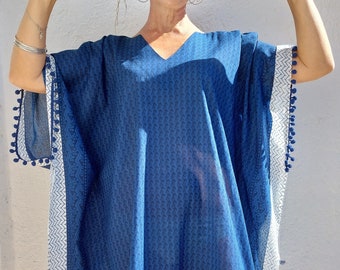 caftan in soft cotton navy blue color