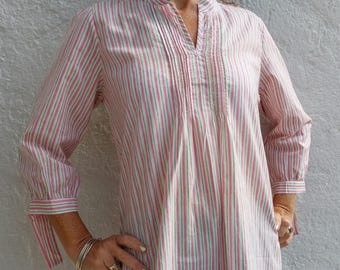 pop-over shirt, pink-green stripes pattern