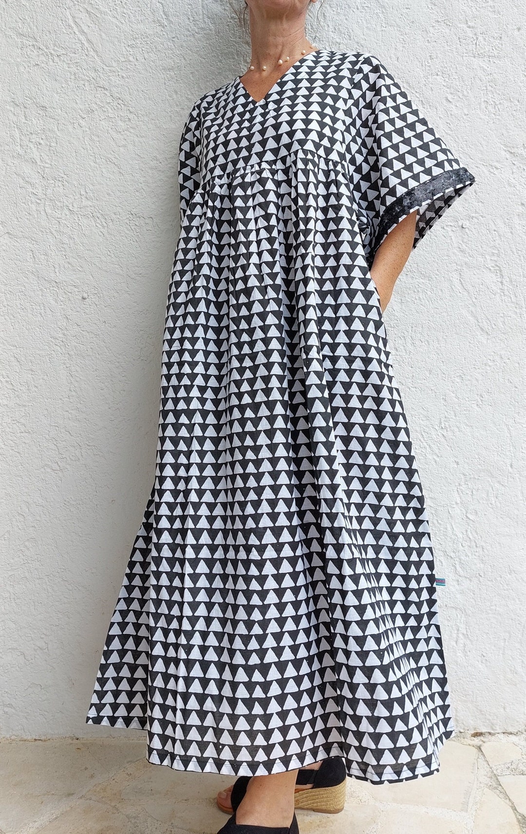 Black V khadi caftan  dress