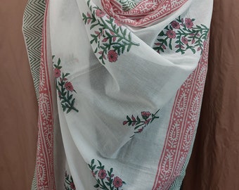 sarong in cotton block print,white-pink
