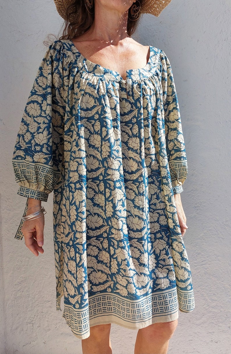 tunic in soft cotton blue-beige colors image 1