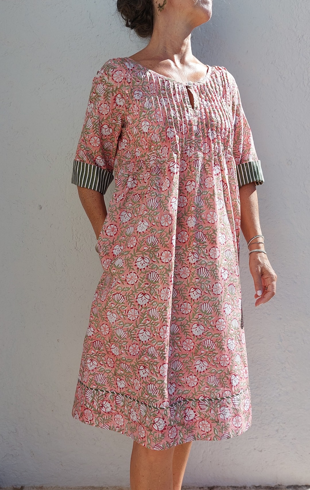 16458 Orange Floral Pleated Dress