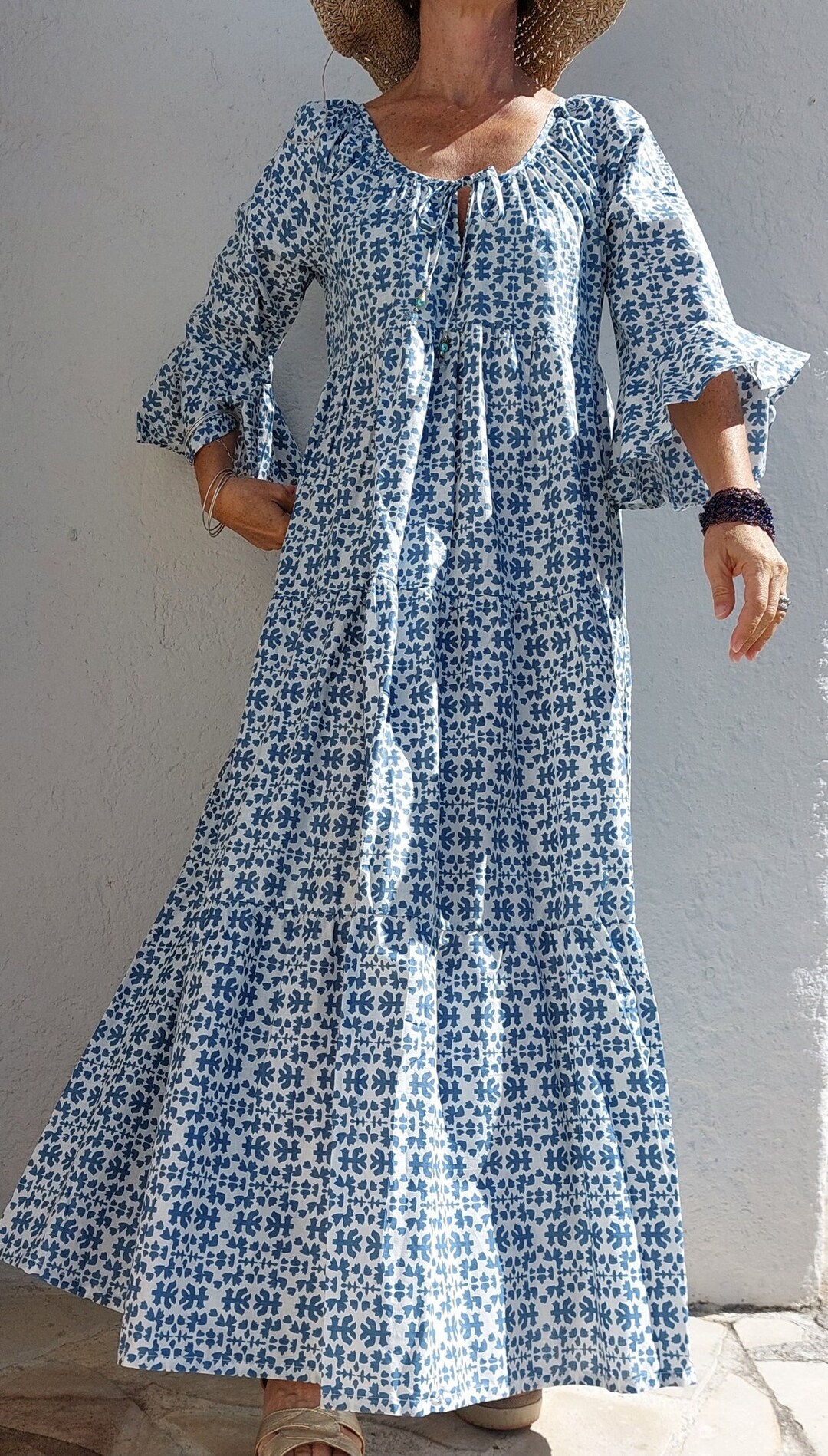 Long Dress in Cotton, Blue-grey Color - Etsy