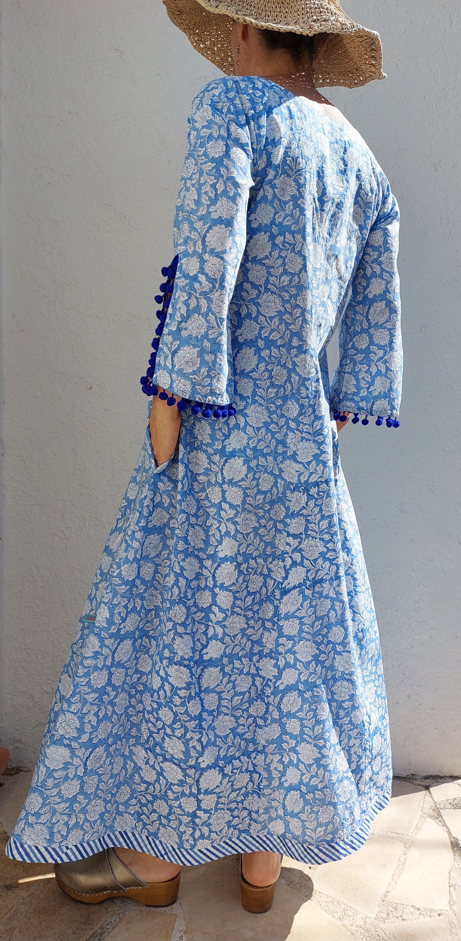 Red Blue Long Sleeve Batik Kaftan