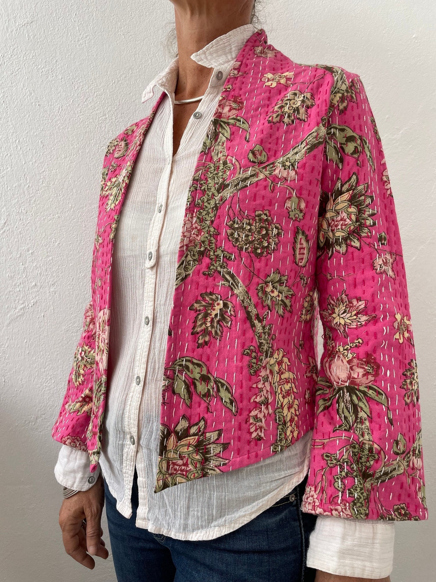 Pink Kimono Jacket in Cotton Etsy