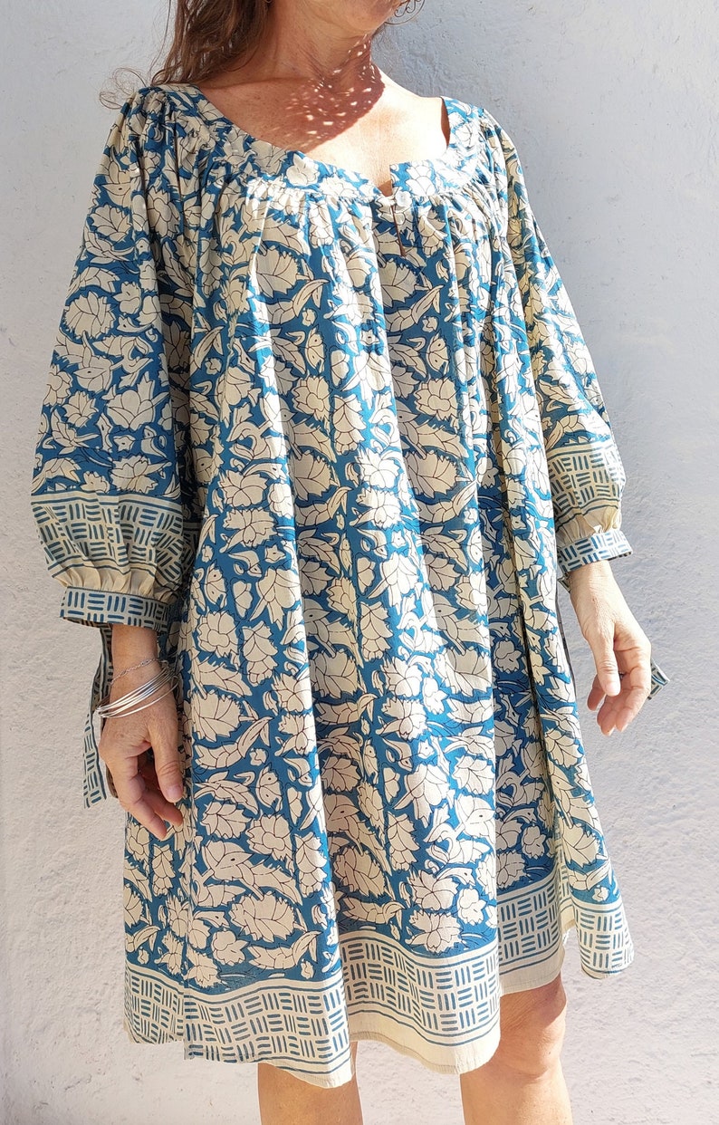 tunic in soft cotton blue-beige colors image 3