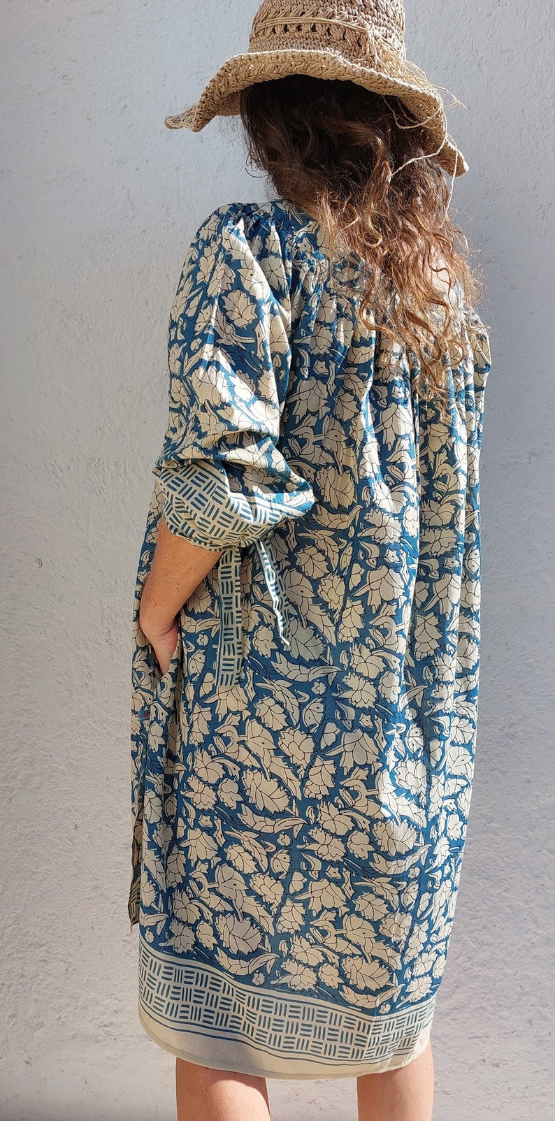 tunic in soft cotton blue-beige colors image 6