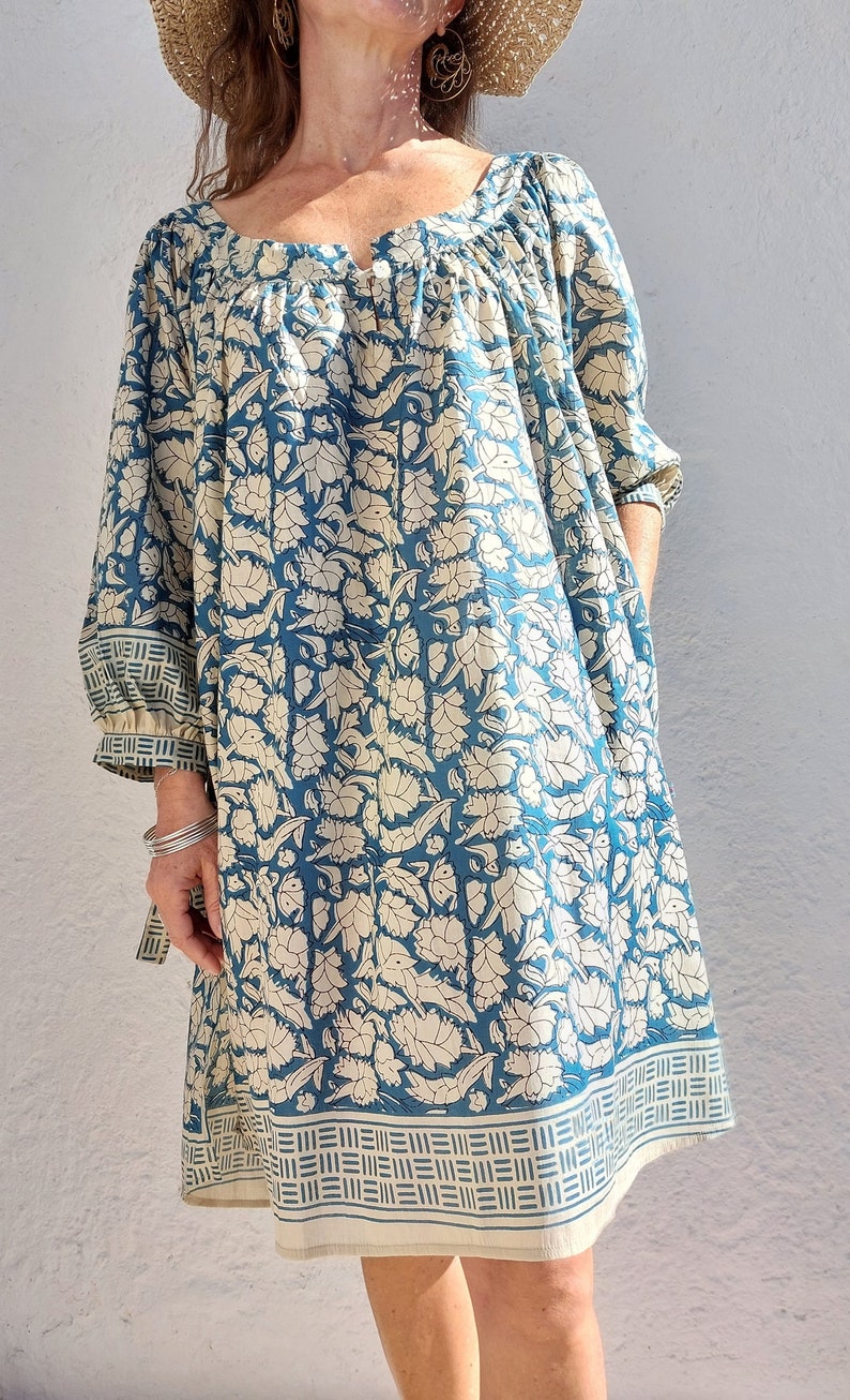 tunic in soft cotton blue-beige colors image 5