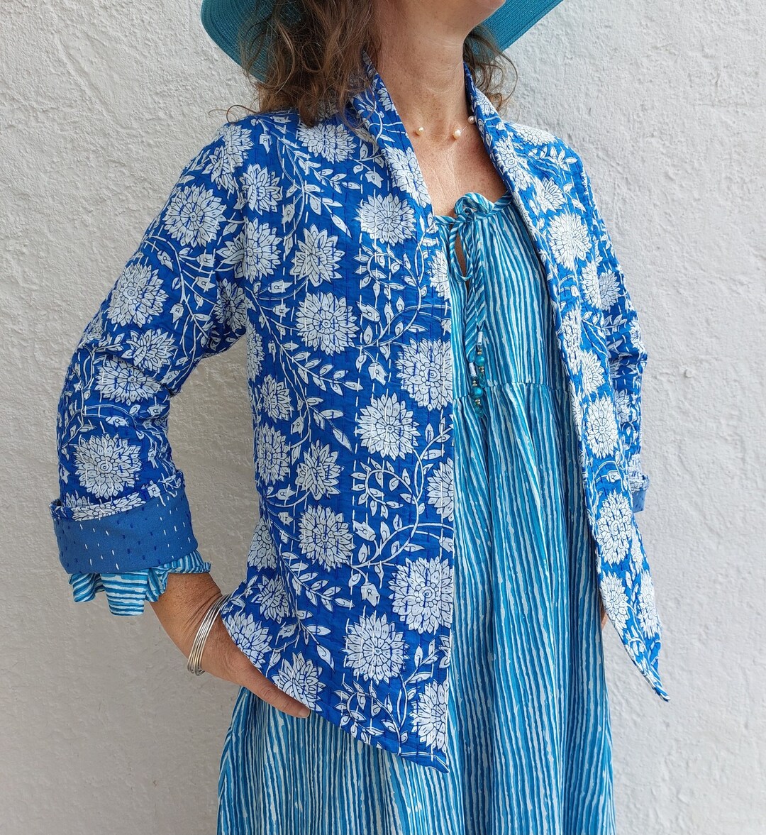 Navy Blue Kimono Jacket in Cotton Etsy