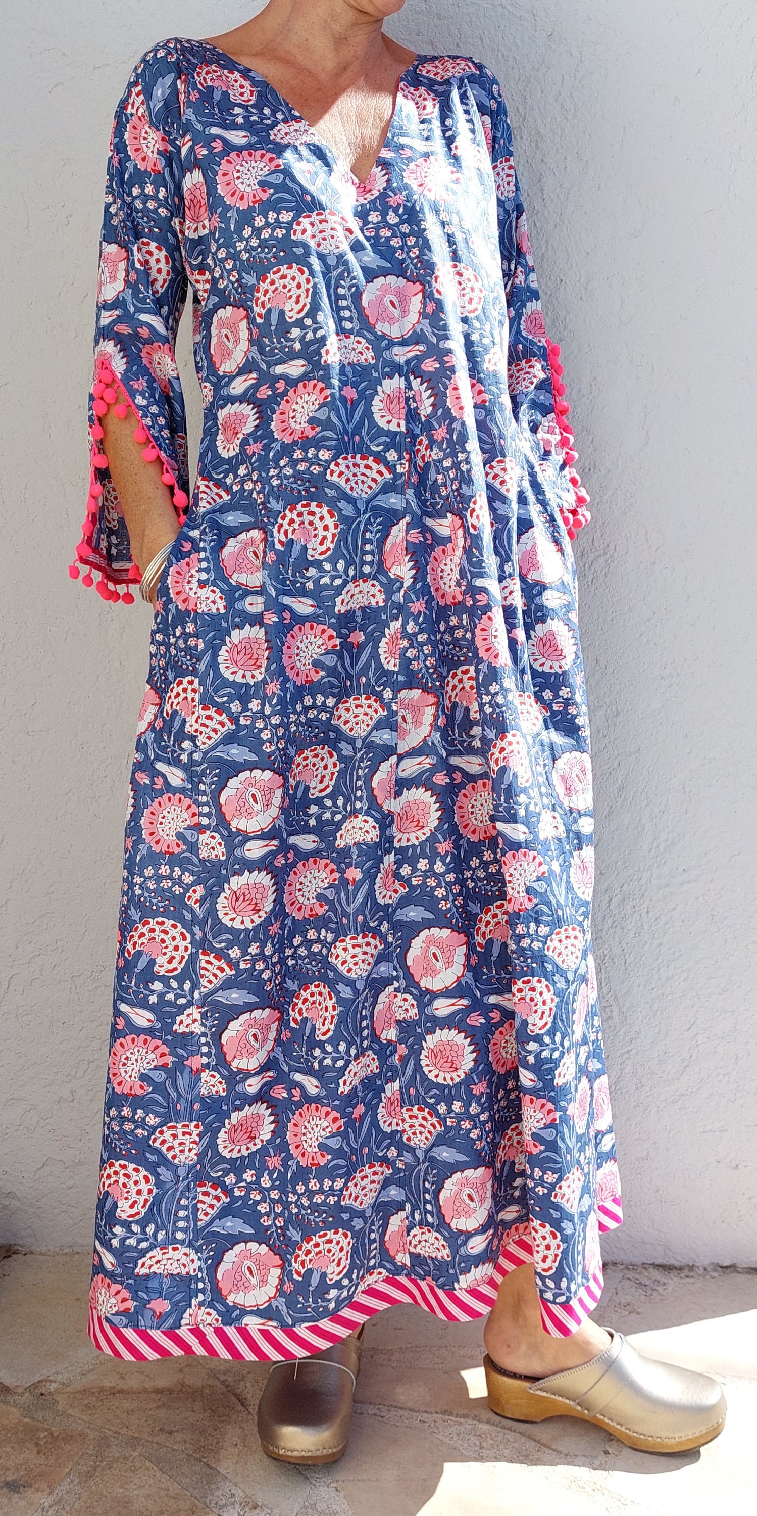 Cotton Candy Mid Length Kaftan Dress - Pink & Aqua Blue main image 1