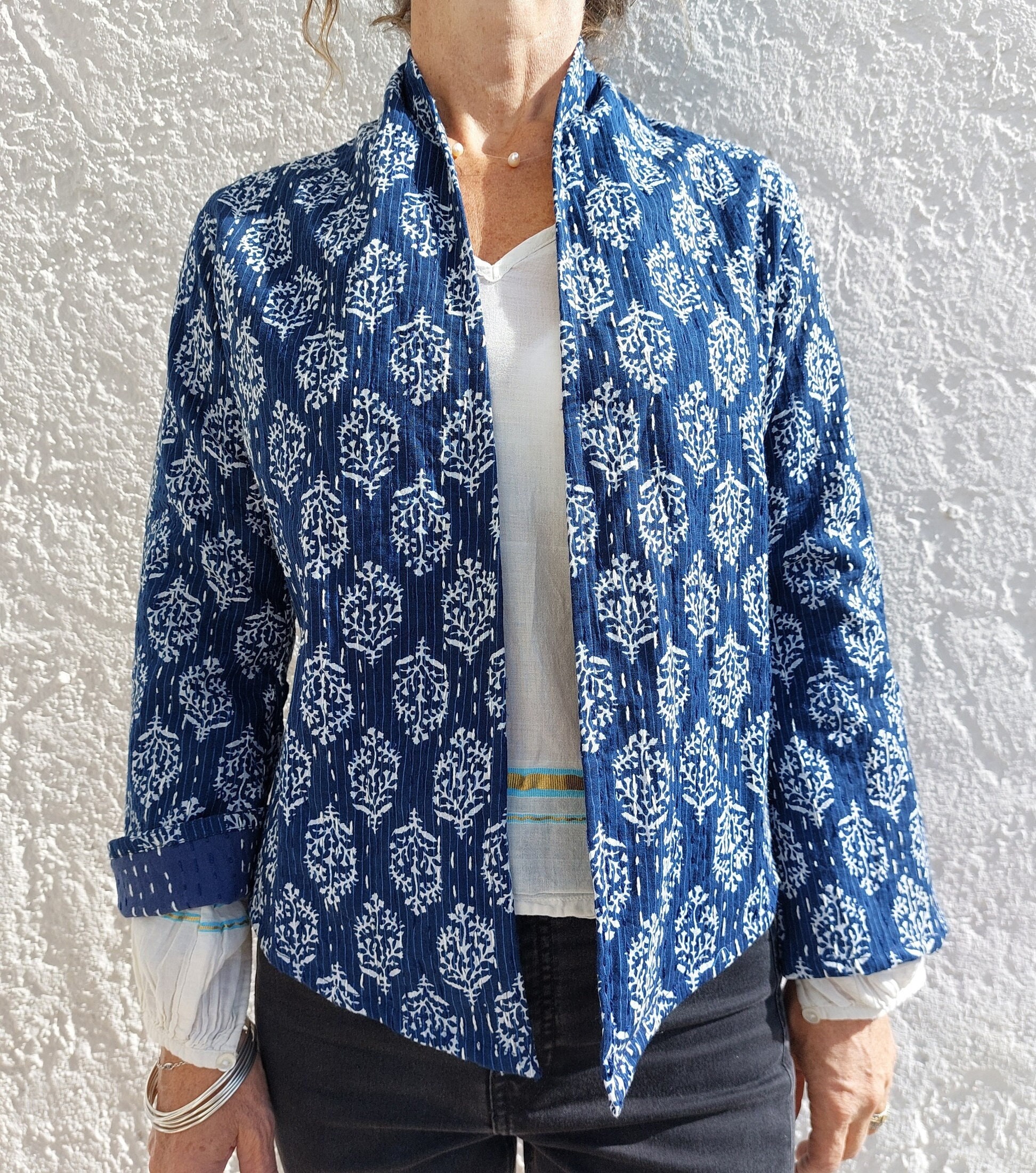 kimono jacket in cotton, indigo color