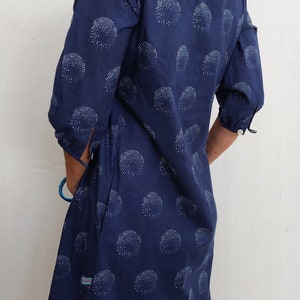 front pleated dress in cotton,navy blue color image 3