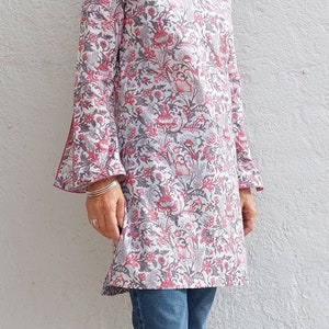 white-grey-pink tunic in cotton