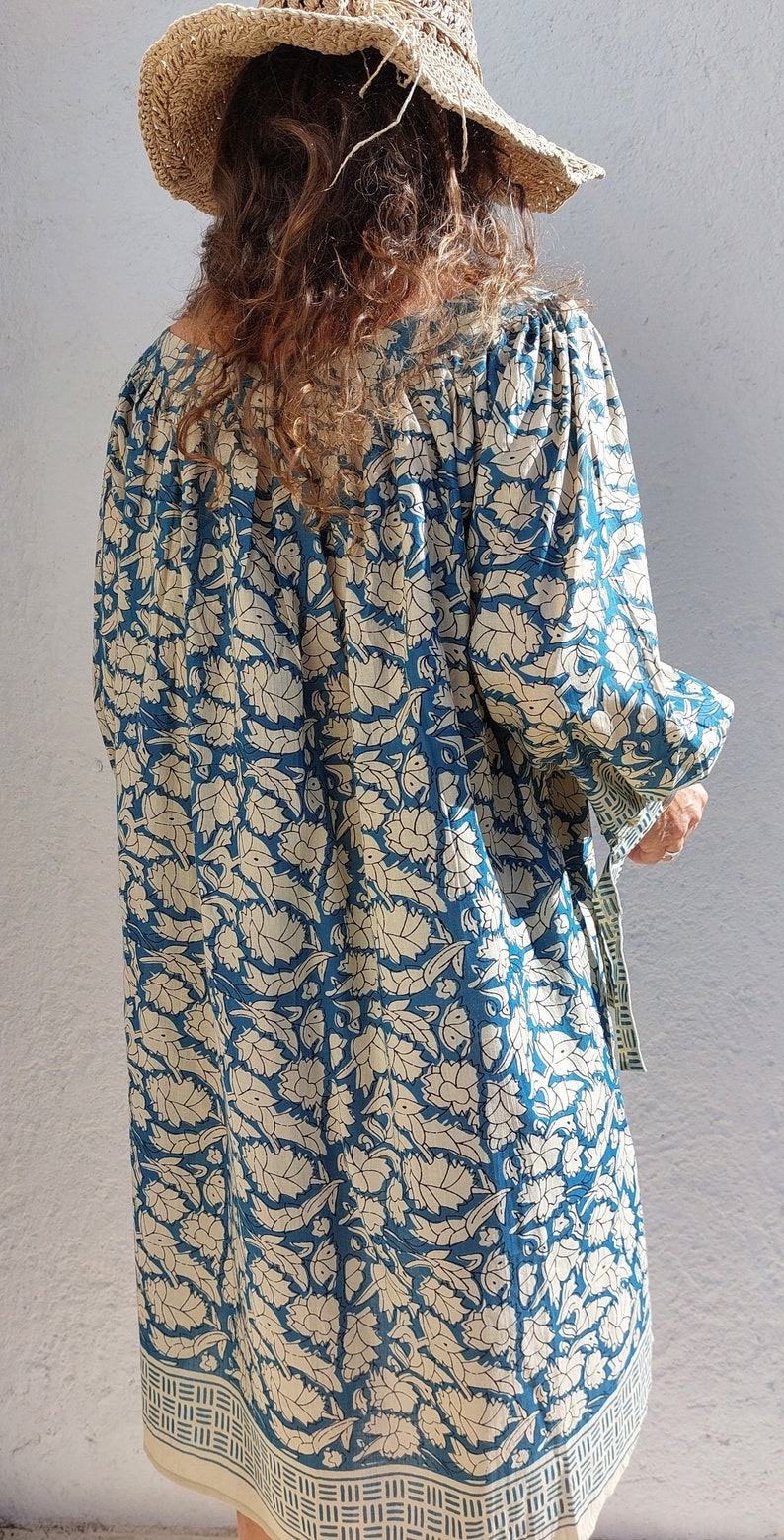 tunic in soft cotton blue-beige colors image 2