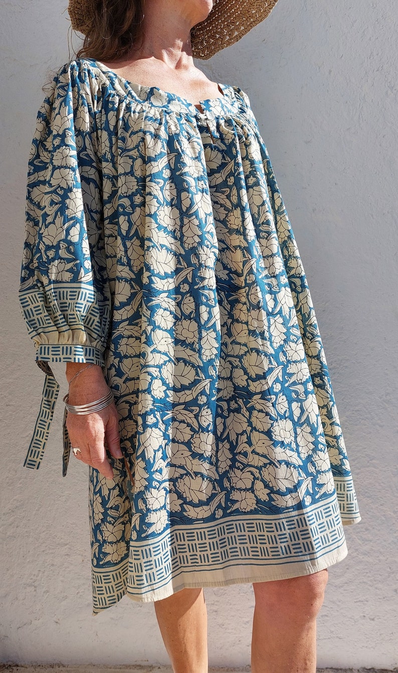 tunic in soft cotton blue-beige colors image 7