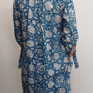 pleat tunic-dress in cotton, blue-white image 3