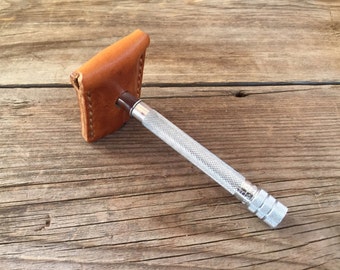 Leather Razor Cover, Safety Razor, DE Razor, Razor Head Cover, Razor Head Sleeve, Groomsmen gift, Mens razor cover, Protective razor cover