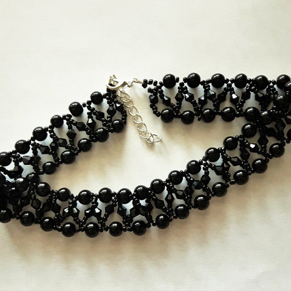 Womens glass bead Gothic Style Pearl Beaded Choker Necklace 13"