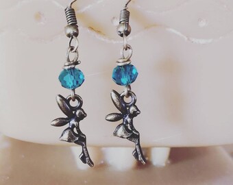 Fairy charm drop earrings  bronze teal glass bead 2cm hooks women's boho whimsy