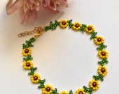 Floral FLOWER Daisy Seed BEAD Necklace Weave Multi Coloured