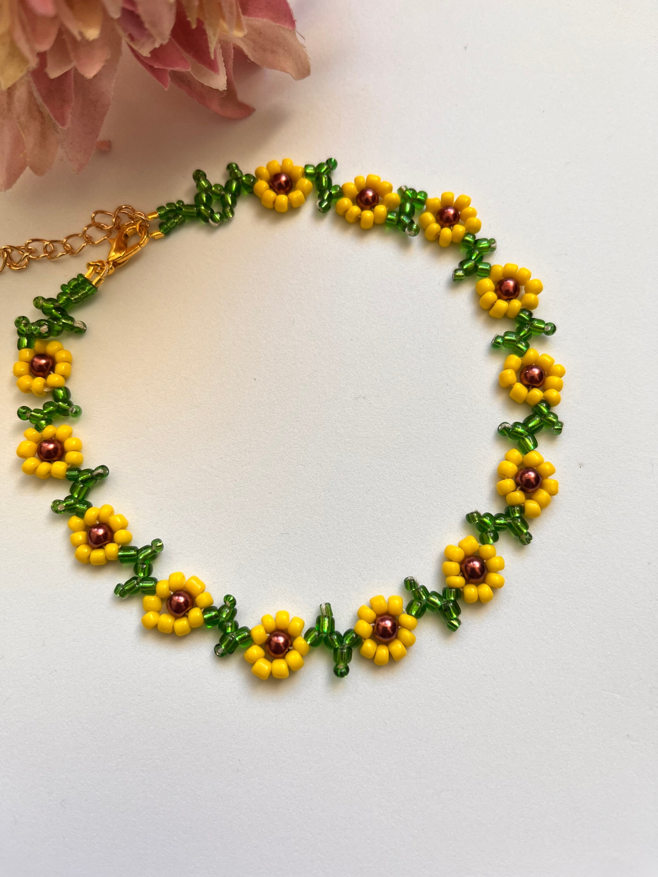 Sunflower Seed Bead Choker Necklace Yellow Green Glass Womens - Etsy