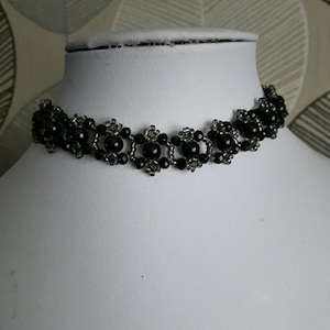 Black Pearl & Crystal Bead CHOKER necklace VINTAGE style glass women’s gift  deco style
