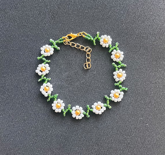 Daisy Seed Seed Bead Anklet Pastel Pink Daisy Bracelet/Anklet