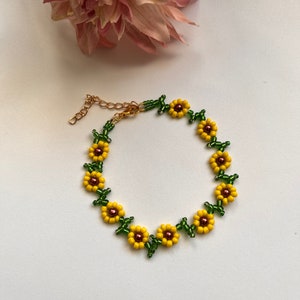 Sunflower seed bead anklet yellow green glass womens boho anklet floral gift summer