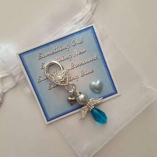 Something Blue Angel Charm wedding Gift GARTER/BOUQUET