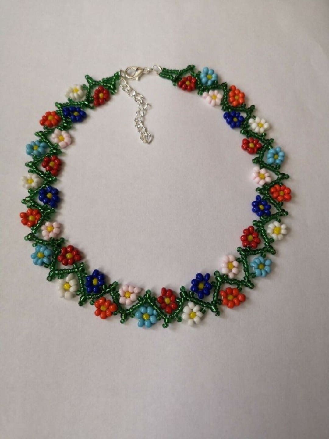 Floral FLOWER Daisy Seed BEAD Necklace Weave Multi Coloured