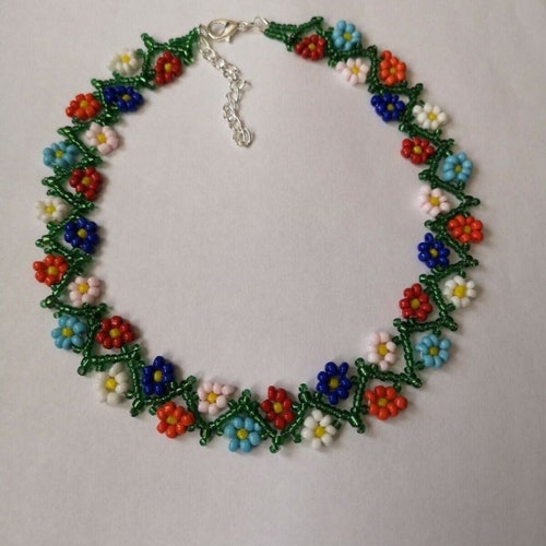 Floral FLOWER Daisy Seed BEAD Necklace Weave Multi Coloured Etsy