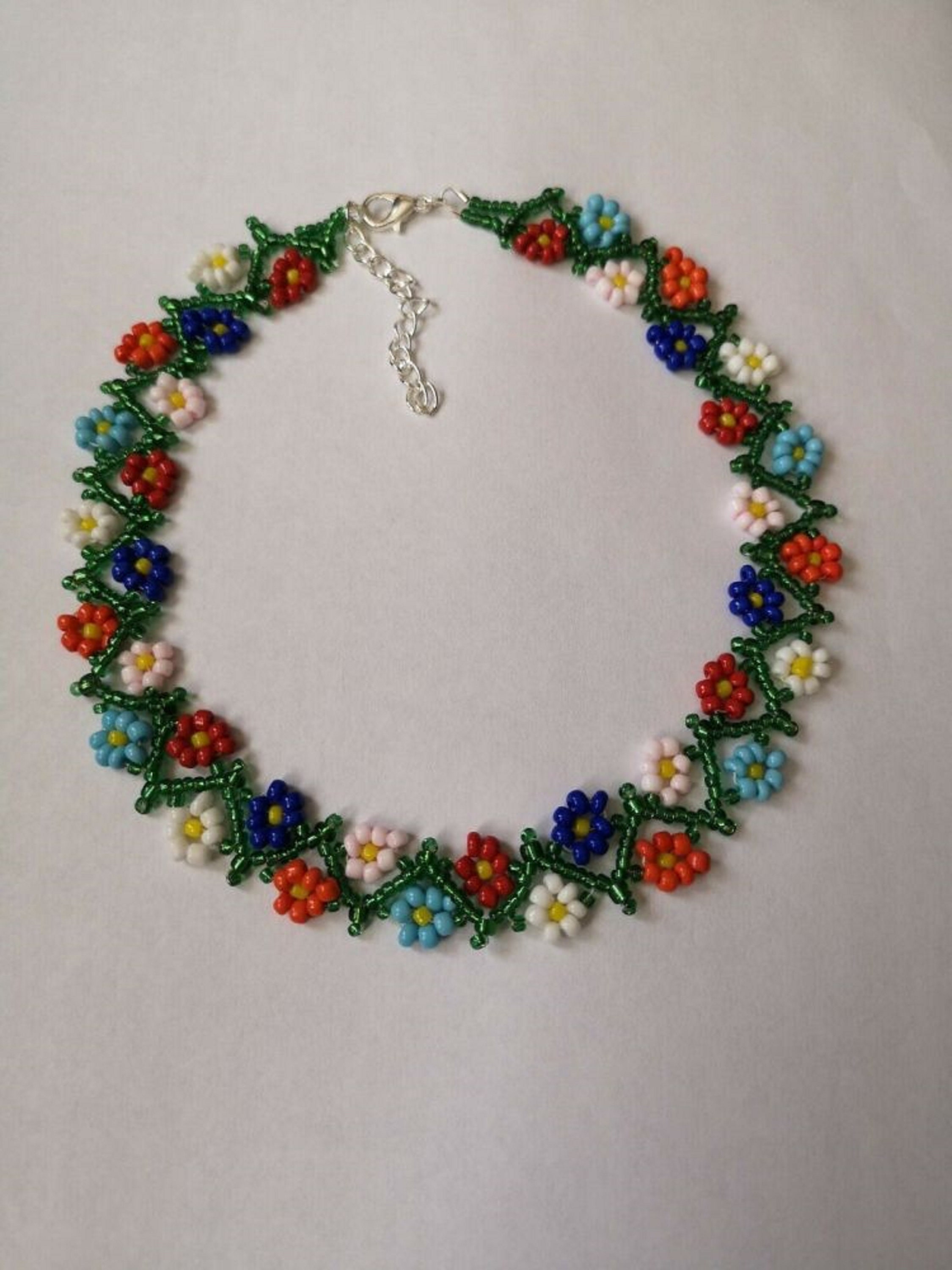 Daisy Chain Necklace. Seed Bead Rainbow Flower Necklace Jewelry. Made in  USA – Just Bead It