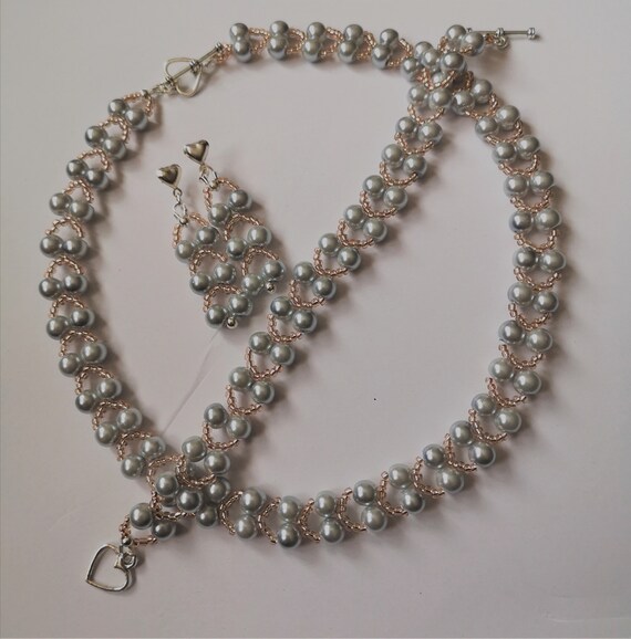 Lot De 2 Bijoux : Collier Pendentif En Perles De Verre Et Perles Nacrées + Boucles D'oreilles - Occasion Parfait état