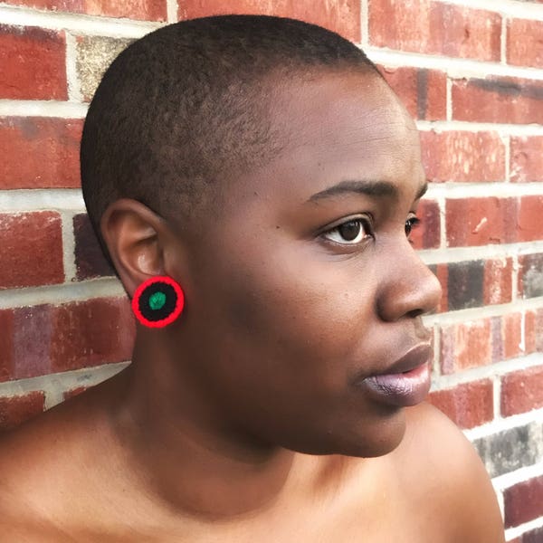 Red, Black, and Green Afrocentric RBG Yarn Stud Earrings