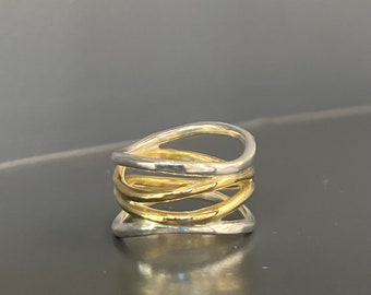 Wave ring in silver and brass