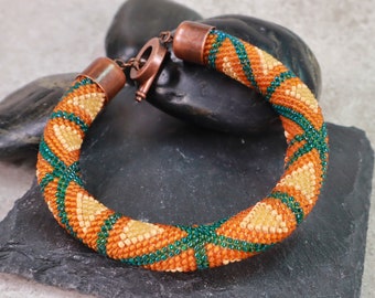Bead crochet bracelet, Earthy Geometric, Triangles, Bead crochet bracelet, Thick bracelet, Ornamental bracelet