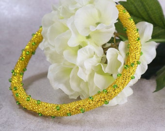 Bead crochet necklace Yellow and Green - Bead necklace - Summer necklace - Small beads necklace - Crochet necklace - Seed beads necklace