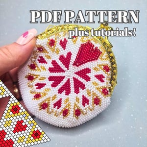 Bead crochet Coin Purse PDF Pattern Hearts Valentine - Plus detailed tutorials - PDF pattern for bead coin purse - Bead crochet pattern