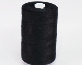 Bead crochet thread for 15/0 seed beads, Black color, 1000m spool, 50 weight thread, Thin delicate bead crochet yarn, Non-slip