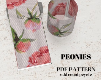 Peyote bracelet pattern, Peonies Floral Pattern, Odd Count Peyote Pattern, Bead bracelet PDF PATTERN, odd-count peyote pattern, bead pattern