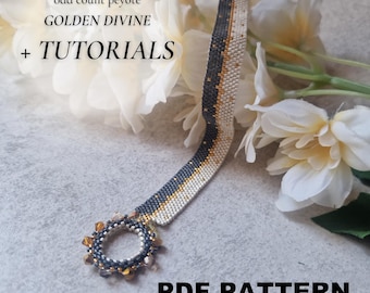 Peyote bracelet pattern, Golden Divine Odd Count Peyote Pattern, Bead bracelet PDF PATTERN, odd-count peyote pattern, bead pattern, peyote