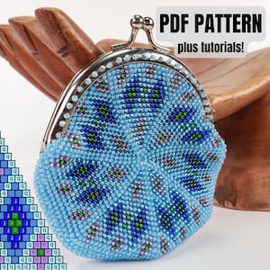 Bead crochet Coin Purse PDF Pattern Blue diamonds- Plus detailed tutorials - PDF pattern for bead coin purse - Bead crochet pattern