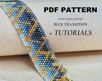 Peyote bracelet pattern - Blue transition - Bead bracelet PDF PATTERN - even-count peyote pattern - bead pattern - peyote pattern