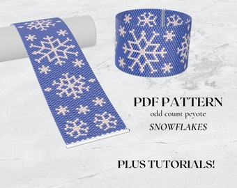 Peyote bracelet pattern - Christmas Winter Snowflakes - Bead bracelet PDF PATTERN - odd-count peyote pattern - bead pattern - peyote pattern