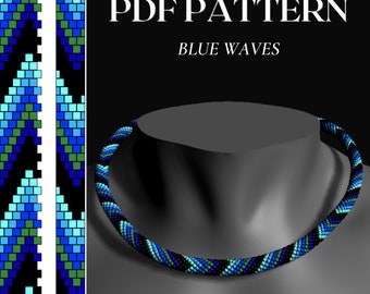 Bead crochet PDF pattern Blue Waves - PDF pattern for bead necklace - Bead crochet pattern
