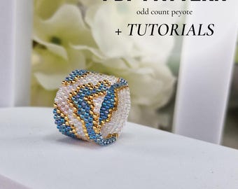 Peyote Ring Pattern, Seed Beads Ring PDF Pattern, Miyuki Delica Beads, Peyote Ring Beading Pattern + TUTORIALS