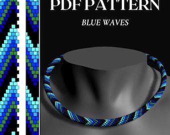 Bead crochet PDF pattern Blue Waves - PDF pattern for bead necklace - Bead crochet pattern