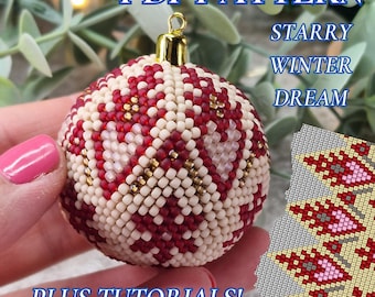 Bead crochet Christmas Ball 4cm PDF Pattern Starry Winter Dream - PDF pattern for bead crochet ball - Bead crochet pattern